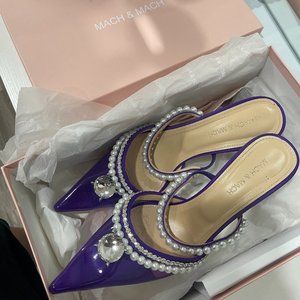 mach and mach purple pvc elizabeth diamond loafer heels
